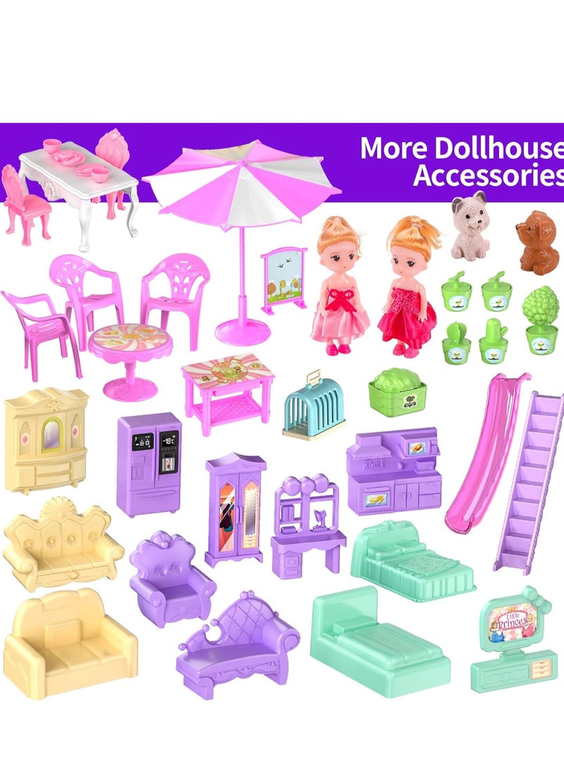 Doll House, 4-Story Dollhouse with Glow in The Dark, Doll House Playset with 2 Dolls, 12 Play Areas, Fully Furniture  Accessories, Toys for 3 4 5 6 7 8 9Year Old Girls Gift, Purple - Image 5