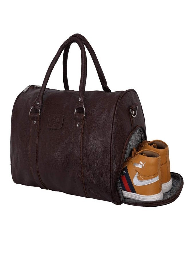 Leather World Duffle Bag for Travel with Shoe Pocket for Men and Women Made of Textured Leatherette with Detachable Shoulder Strap Cabin Bag (Brown) - Image 2
