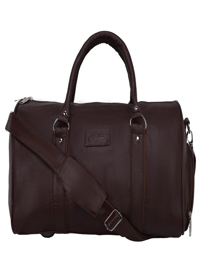 Leather World Duffle Bag for Travel with Shoe Pocket for Men and Women Made of Textured Leatherette with Detachable Shoulder Strap Cabin Bag (Brown) - Image 1