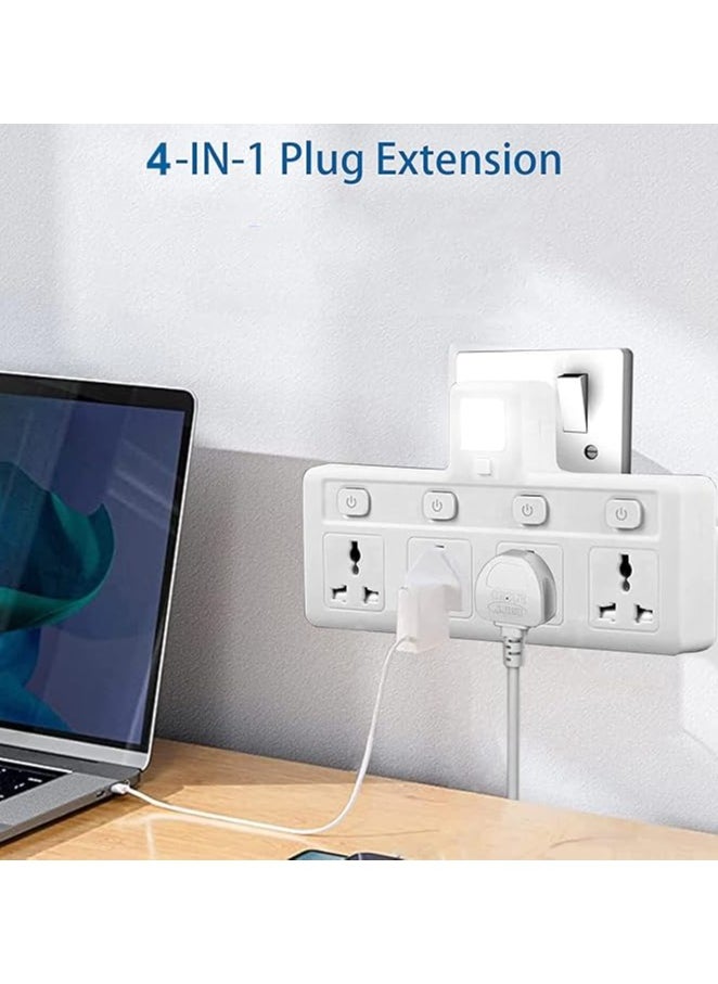 TYCOM Power Adapter Multi Plug Extension with 4 Ways Night Light Extender Wall Charger Socket Multiple Electrical Outlet Adaptor Charging Station for Home Office  - Image 3