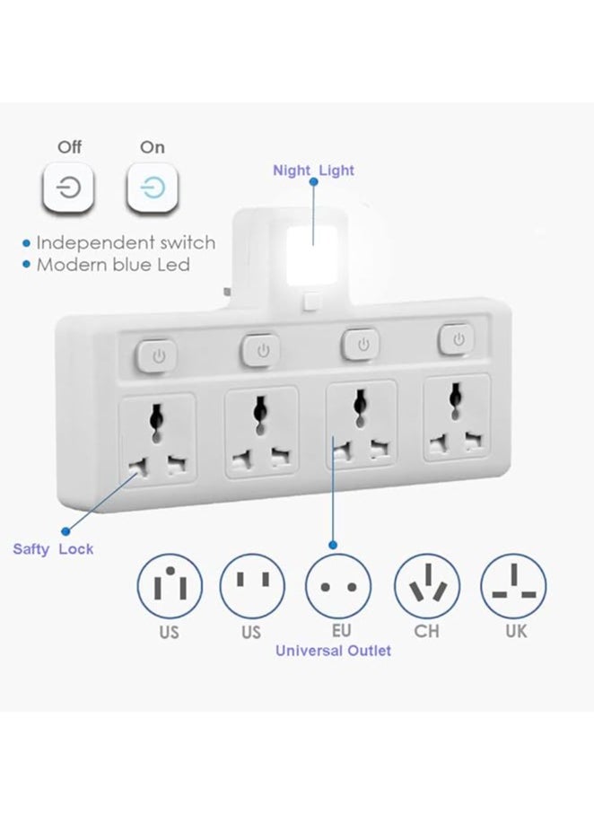 TYCOM Power Adapter Multi Plug Extension with 4 Ways Night Light Extender Wall Charger Socket Multiple Electrical Outlet Adaptor Charging Station for Home Office  - Image 2