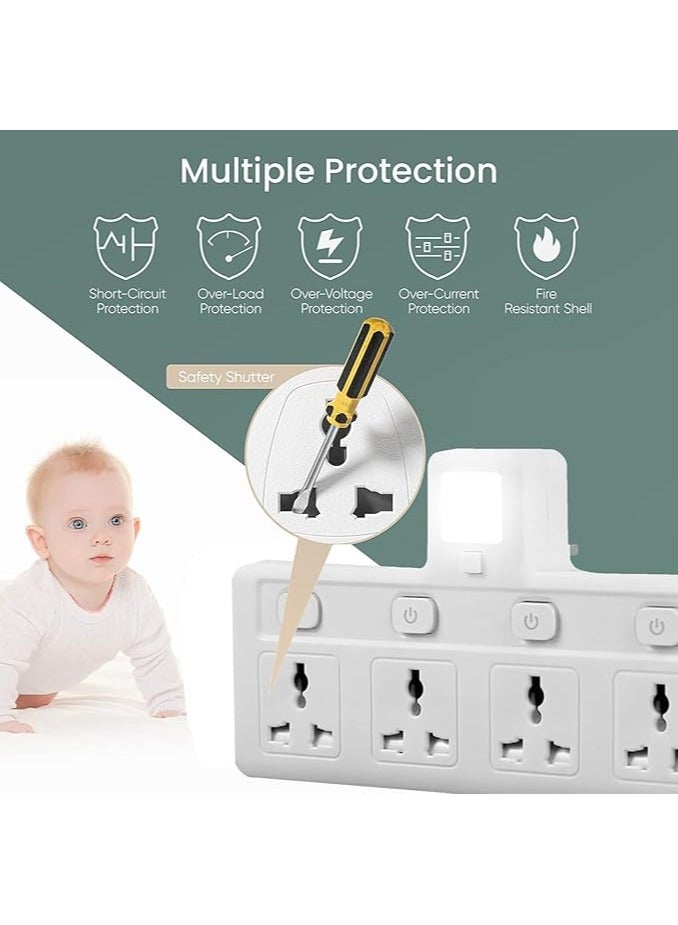 TYCOM Power Adapter Multi Plug Extension with 4 Ways Night Light Extender Wall Charger Socket Multiple Electrical Outlet Adaptor Charging Station for Home Office - Image 4