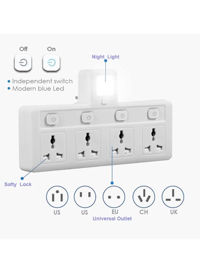 TYCOM Power Adapter Multi Plug Extension with 4 Ways Night Light Extender Wall Charger Socket Multiple Electrical Outlet Adaptor Charging Station for Home Office - Image 2