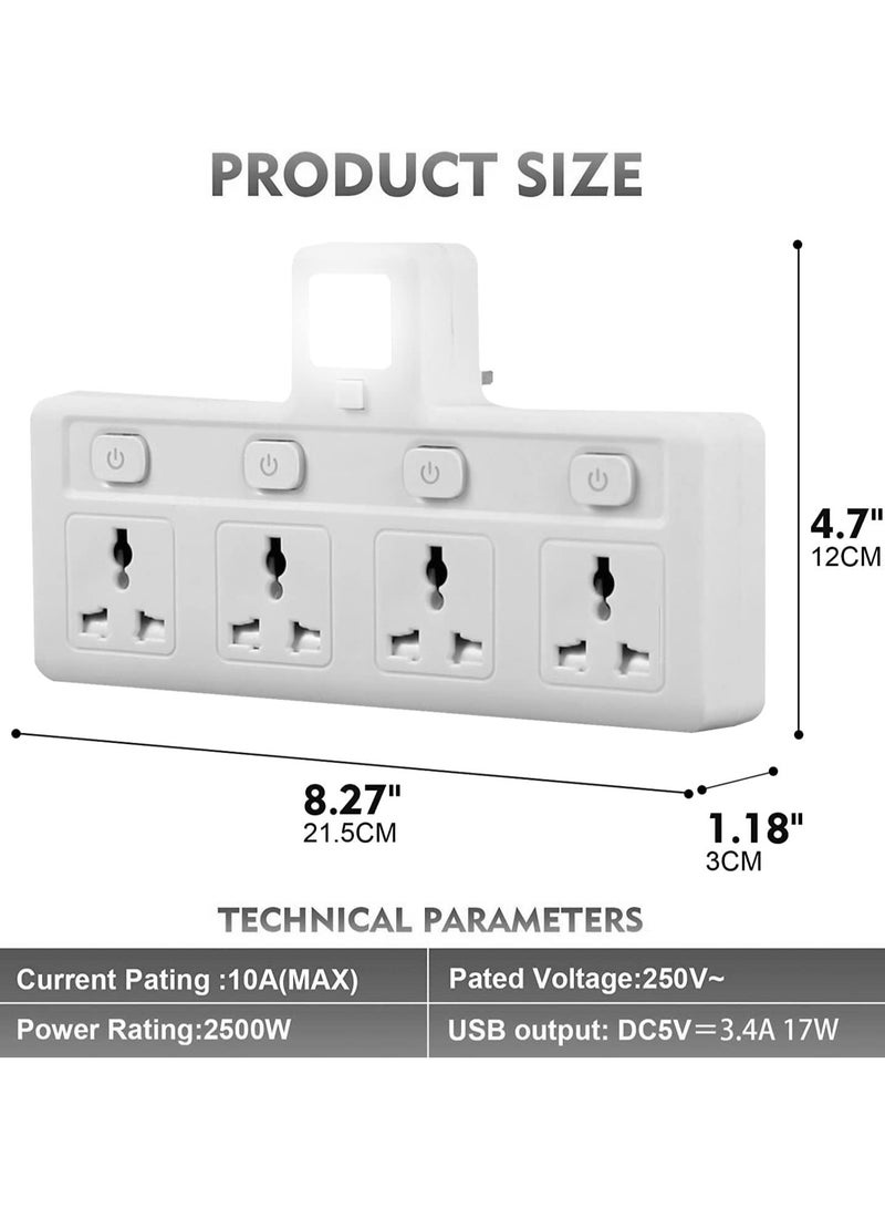 TYCOM Power Adapter Multi Plug Extension with 4 Ways Night Light Extender Wall Charger Socket Multiple Electrical Outlet Adaptor Charging Station for Home Office - Image 5