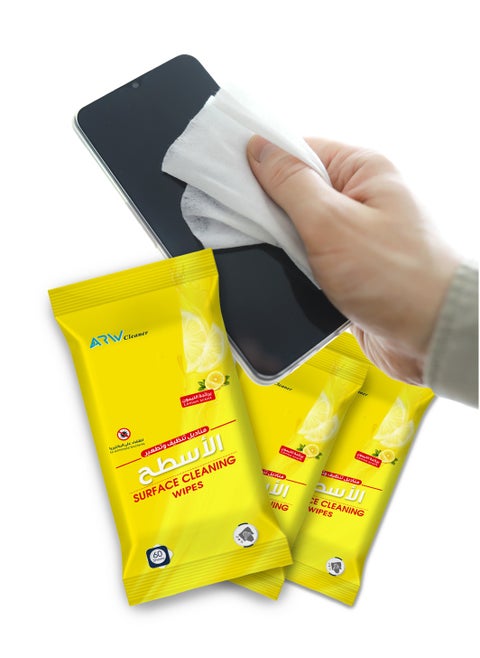 Wet wipes for cleaning surfaces with a refreshing lemon scent, Multipurpose Cleaner for All Surfaces 180 Pieces (60 Pieces x 3 Pack)