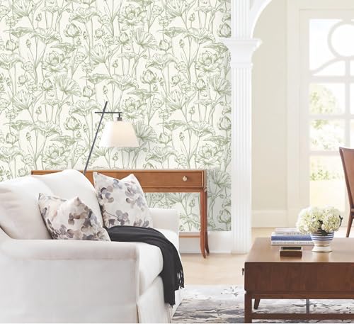 Vinjiasin Peel and Stick Wallpaper Green Floral Contact Paper Boho Modern Lotus Wall Paper for Bedroom Bathroom Living Room Self Adhesive Removable Flower Leaf 17.3"x 78.7" - Image 3