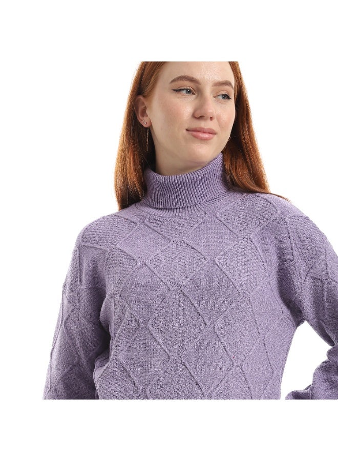 سيزار بلوفر صوف حريمي سادة برقبة عالية  وتصميم معينات - Image 2