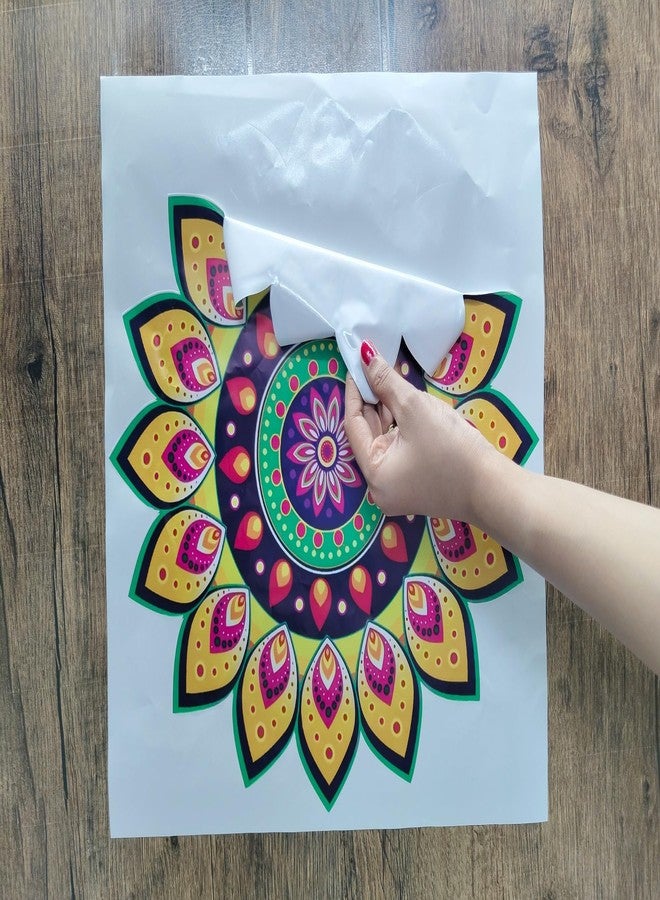 Decor1ders Self Adhesive Rangoli Stickers for Door Entrance Size (40x40) Cm Rangoli Stickers for Pooja | Diwali Decoration Items for Home & Office Decoration | Floral Design 3D Vinyl Rangoli Sticker - Image 2
