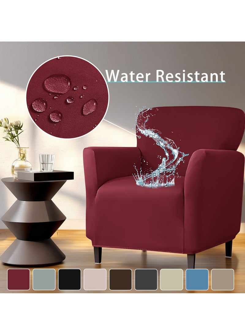 DUNISO Single armchair sofa cover, Banquet Solid Color Armchair Slipcover Waterproof Chair Covers Anti Slip Dog Pet Friendly Furniture Protector,Claret - Image 1