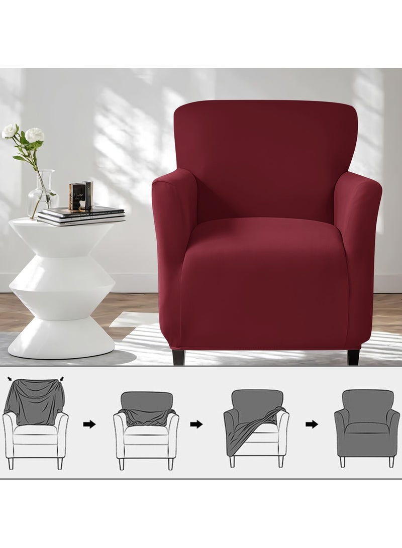DUNISO Single armchair sofa cover, Banquet Solid Color Armchair Slipcover Waterproof Chair Covers Anti Slip Dog Pet Friendly Furniture Protector,Claret - Image 3