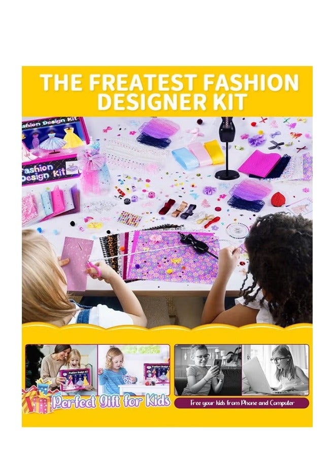 ميكسد أكثر من 500 قطعة من أطقم مصممي الأزياء، مجموعة ملابس الدمى المصنوعة يدويًا مع 2 عارضة، ألعاب استوديو تصميم الأزياء، مجموعة ملابس الدمى الإبداعية المصنوعة يدويًا، تصميم أزياء بدون خياطة، هدية مثالية - Image 4