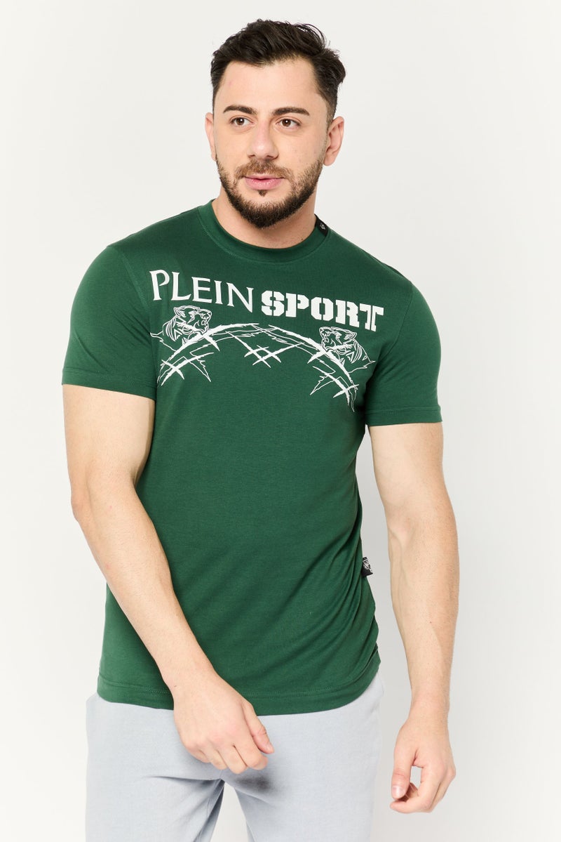 Plein Sport Men Sportswear Fit Short Sleeves Outdoor T-Shirt, Green  - Image 1