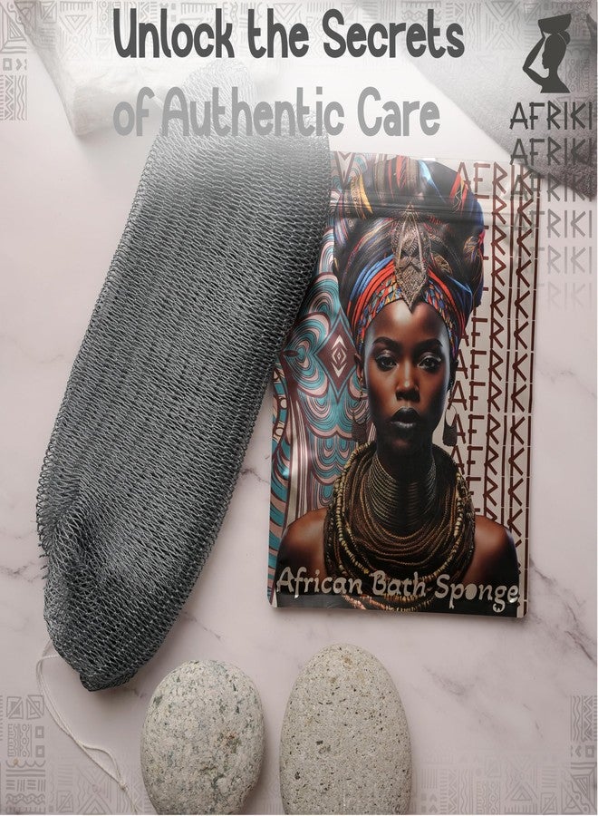 AFRIKI African Net Sponge, Premium Authentic Exfoliating Body Scrubber, Extra Long Stretch Bath Sponge for Shower, Deep Exfoliating Washcloth for Smooth Skin, 1 Pack (Slate) - Image 4
