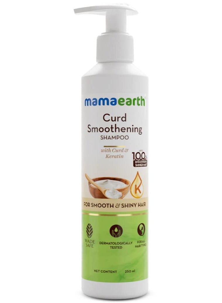 Mama Earth Curd Smoothening Shampoo For Women and Men; with Curd & Keratin for Smooth & Shiny Hair- 250 ml; Nourishes Dry Hair and Controls Frizz - Image 1