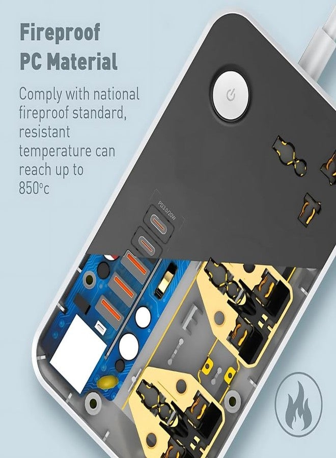Drumstone 𝟭𝟱 𝗬𝗲𝗮𝗿𝘀 𝗪𝗮𝗿𝗿𝗮𝗻𝘁𝘆 Power Strip with USB Ports & Smart Charging | 9-in-1 Surge Protector with USB-C, QC 3.0, PD Fast Charge | Multi-Plug Extension for Laptop, Mobile & Tablet. - Image 3