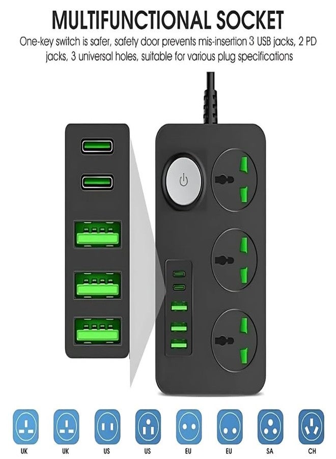 Drumstone 𝟭𝟱 𝗬𝗲𝗮𝗿𝘀 𝗪𝗮𝗿𝗿𝗮𝗻𝘁𝘆 Power Strip with USB Ports & Smart Charging | 9-in-1 Surge Protector with USB-C, QC 3.0, PD Fast Charge | Multi-Plug Extension for Laptop, Mobile & Tablet. - Image 4