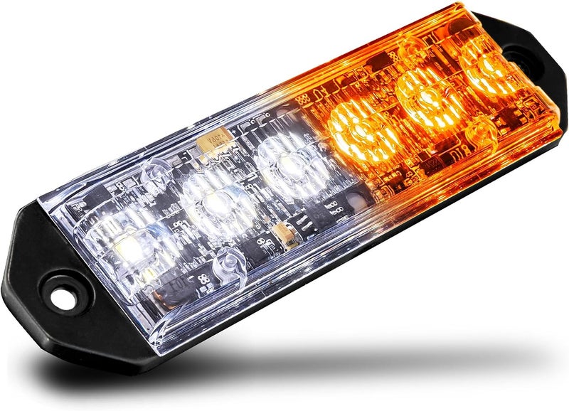 LAMPHUS PlanarFlash 6W Amber White LED Surface Mount Police Grill Strobe Warning Light [SAE Class 1] Orange Clear 12V Ultra Slim Flat Grille Flashing Emergency Fire Light for Snow Plow Truck Car - Image 1