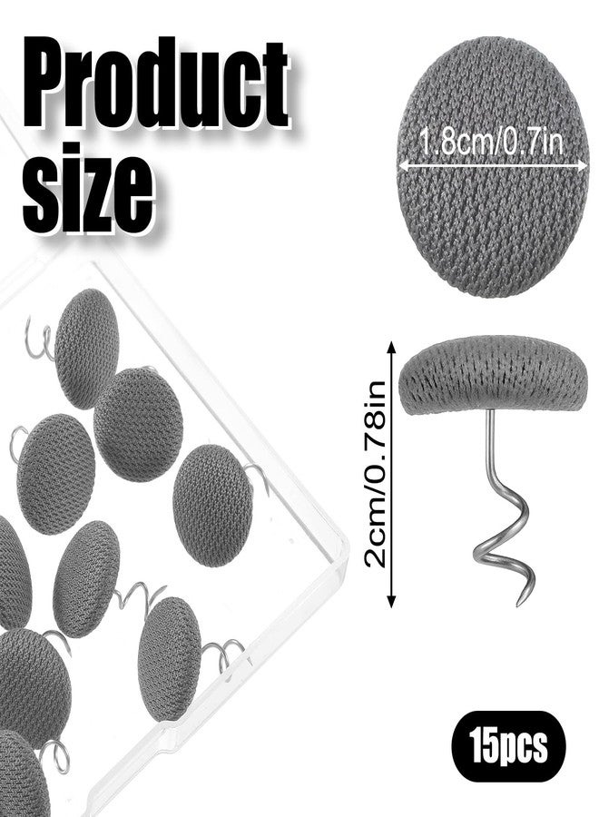 Xyembu 15 Pcs Flax Covered Button Twist Pins, Bed Skirt Pins, Twists Pin for Upholstery, Fabric Holders for Furniture Upholstery, Slipcovers, Headliners Fixed (Grey - Image 2