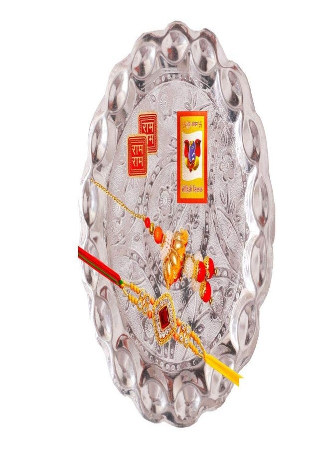 Suninow ORANGE COLORED RED STONE AND LUMBA RAKHI THALI COMBO FOR BROTHER AND BHABHI