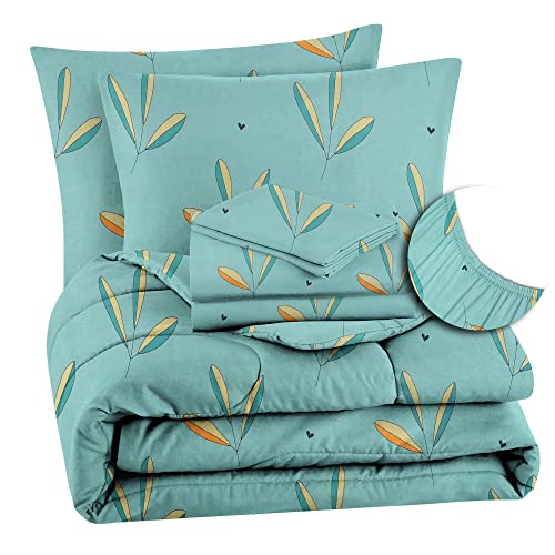VAS COLLECTIONS Microfiber 220 GSM Glace Cotton AC Comforter (90x100 inch) Set King Size Double Bed with Fitted Bedsheet (72x78 inch) and 2 Pillow Covers | 4 Piece Bedding Set - Mint Green - Image 1