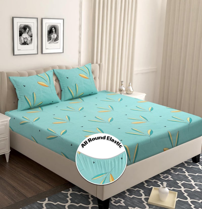 VAS COLLECTIONS Microfiber 220 GSM Glace Cotton AC Comforter (90x100 inch) Set King Size Double Bed with Fitted Bedsheet (72x78 inch) and 2 Pillow Covers | 4 Piece Bedding Set - Mint Green - Image 2