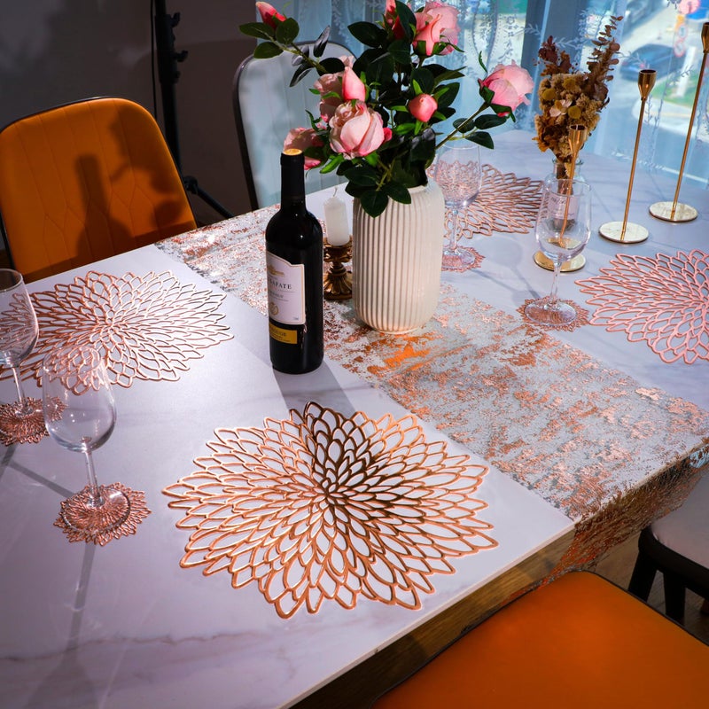 Snowkingdom Snowkingdom 18 Pairs Rose Gold Placemats & Coasters 36 Pcs Pink Metallic Pressed Vinyl Bulk for Dinning Table Mats Round Floral Charger Decoration for Weddings Christmas Holiday  - Image 3