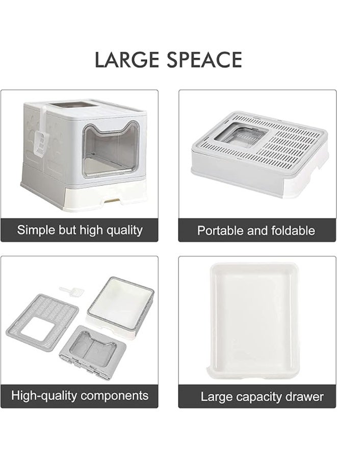 Cat Litter Box, Large Litter House with Cleaning Scoop, Anti-Splashing Cat Toilet Cat Sandbox, Portable Waste Box and Deodorizing Cat Pan, kitten Potty Training, Easy to Clean (Grey, MPS-09) - Image 4