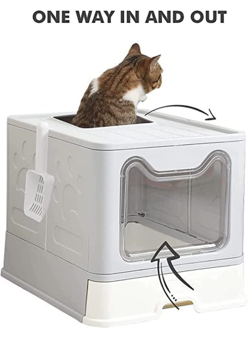 Cat Litter Box, Large Litter House with Cleaning Scoop, Anti-Splashing Cat Toilet Cat Sandbox, Portable Waste Box and Deodorizing Cat Pan, kitten Potty Training, Easy to Clean (Grey, MPS-09) - Image 2