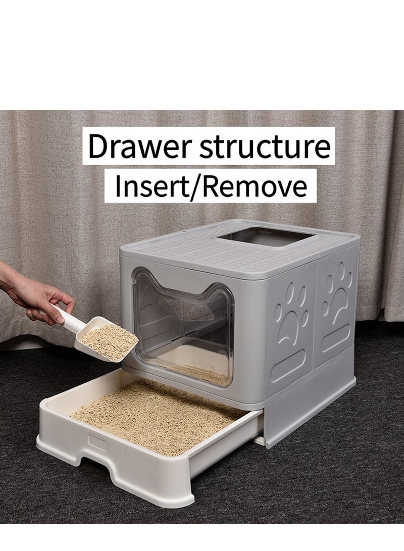 Cat Litter Box, Large Litter House with Cleaning Scoop, Anti-Splashing Cat Toilet Cat Sandbox, Portable Waste Box and Deodorizing Cat Pan, kitten Potty Training, Easy to Clean (Grey, MPS-09) - Image 1