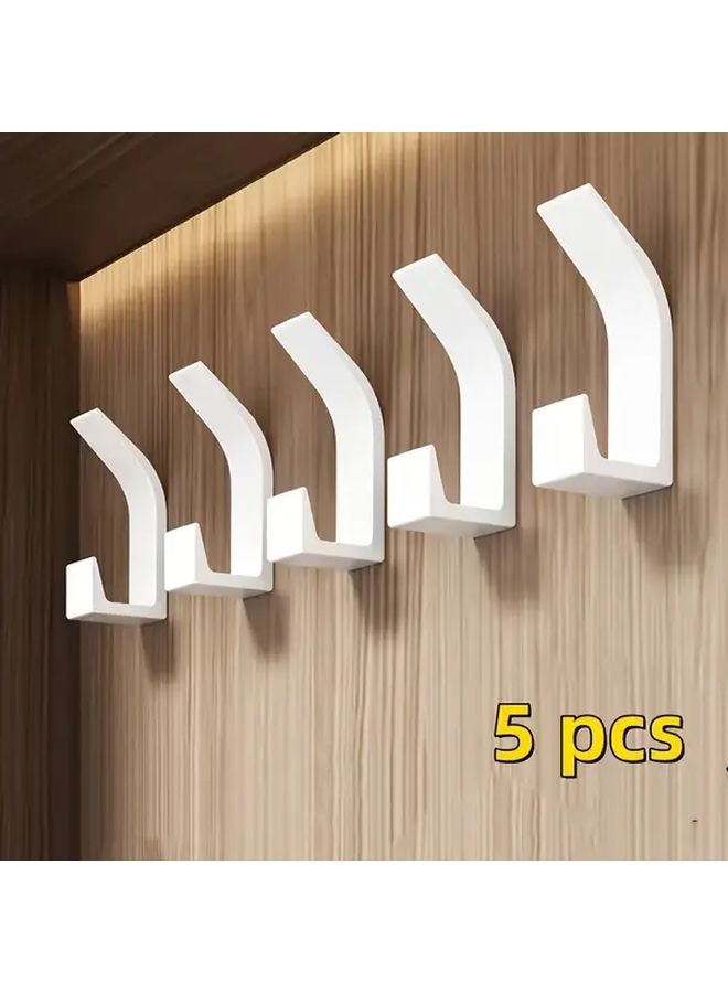 White Wall Hook Set 5pcs Easy Install Adhesive Towel Coat Hooks For Bathroom - Image 1