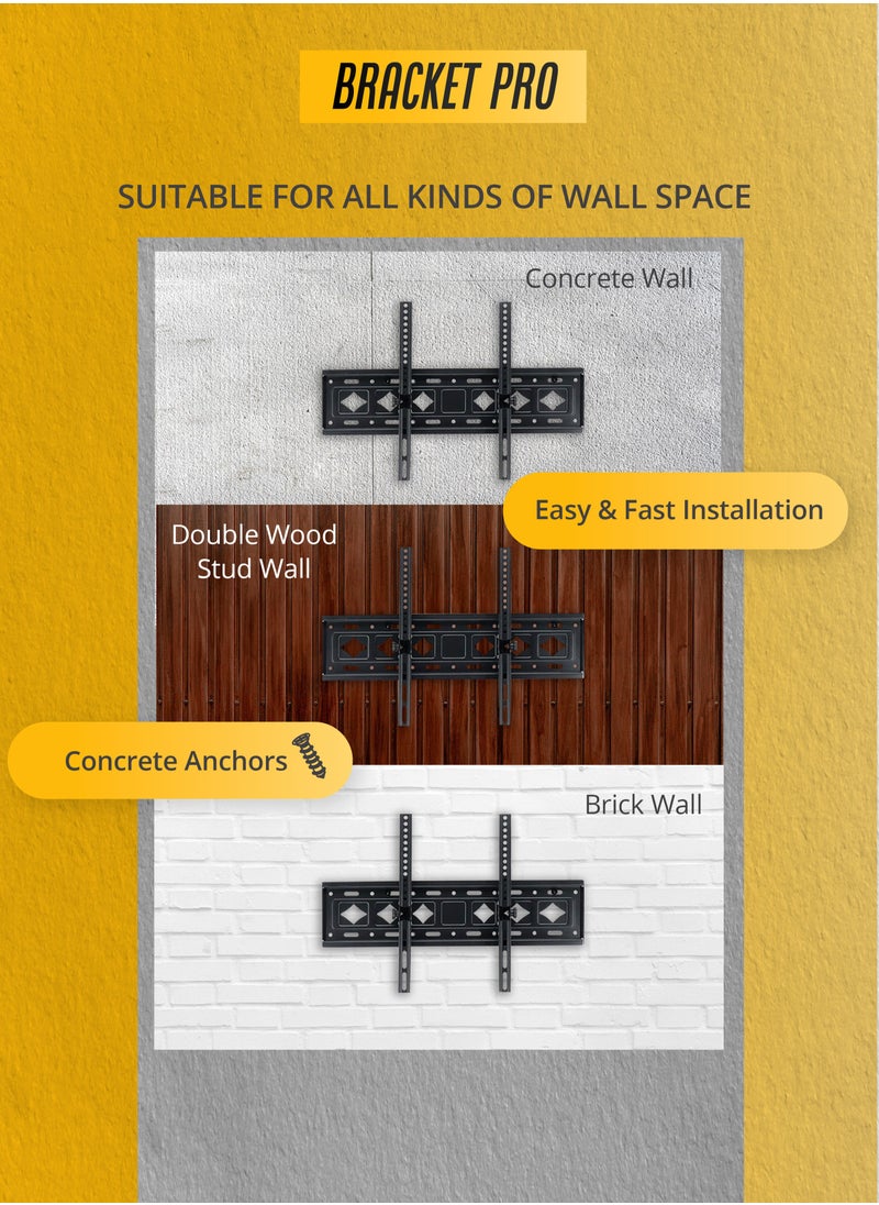 Bracket - BRACKET PRO 42"-85" Universal TV Wall Mount Bracket With Leveler Included For Perfect Balance Adjustable & Heavy Duty for LCD LED Flat Panel TVs Space-Saving VESA Compatible TILTING MOUNT - BPT4285 Black - Image 1