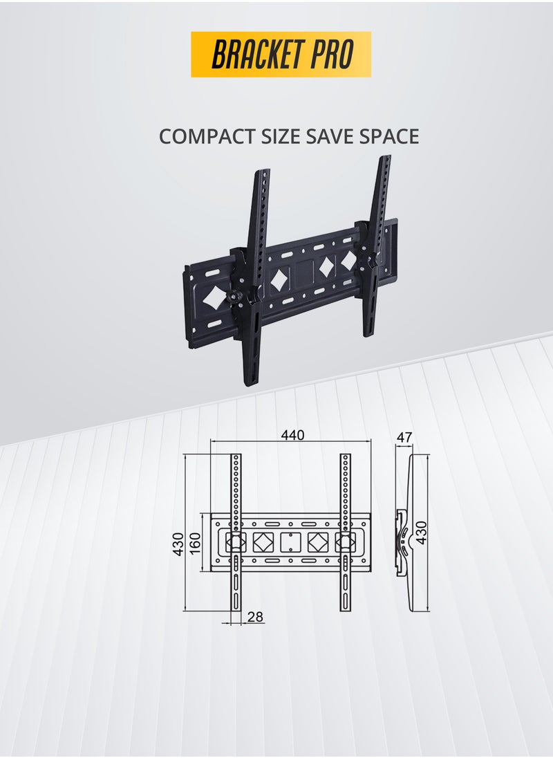Bracket - BRACKET PRO 42"-85" Universal TV Wall Mount Bracket With Leveler Included For Perfect Balance Adjustable & Heavy Duty for LCD LED Flat Panel TVs Space-Saving VESA Compatible TILTING MOUNT - BPT4285 Black - Image 1