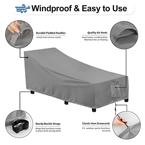 OutdoorLines Outdoor Waterproof Patio Chaise Lounge Chair Cover - UV Resistant Lounger Covers Heavy Duty Weatherproof Patio Sofa Furniture Covers, 1 Pack, 78Wx35.5Dx33H Inches, Gray - Image 5