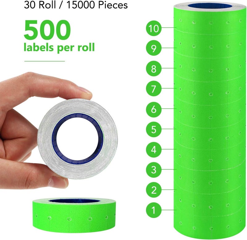 Hatisan 30 Rolls 15000 Price Gun Labels for Mx-5500 White Price Marker Stickers, Super Sticky Label Paper Tag Labels (Green) - Image 2