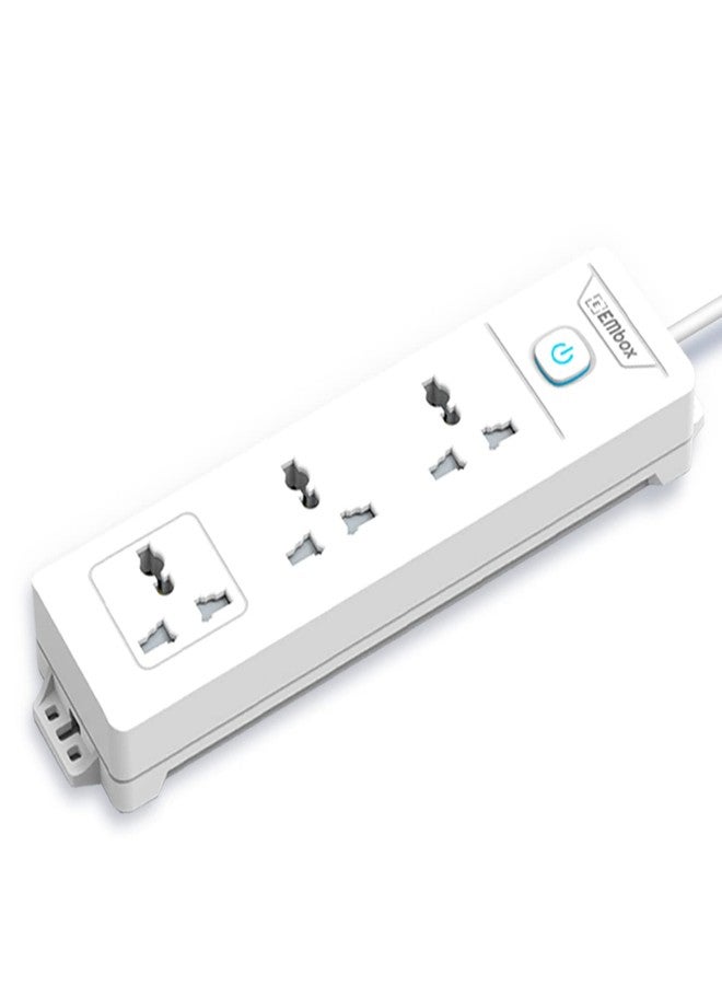 EMBOX لوحة تمديد كهربائية من إمبوكس مزودة بمفاتيح، بقدرة 1500 واط، و3 مقابس عالمية، ومفتاح رئيسي، وحماية من ارتفاع التيار المفاجئ 6 أمبير، ومؤشر LED، وغطاء أمان، بطول مترين. - Image 1