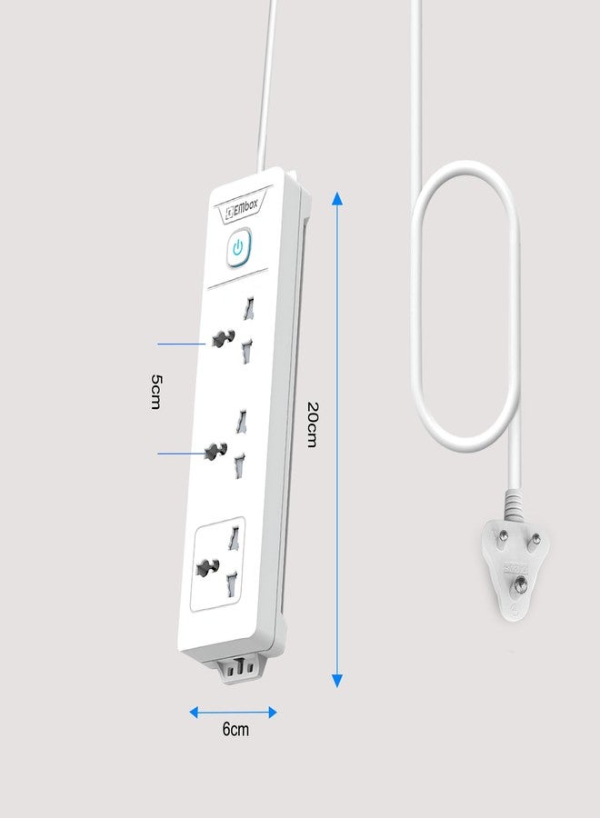 EMBOX لوحة تمديد كهربائية من إمبوكس مزودة بمفاتيح، بقدرة 1500 واط، و3 مقابس عالمية، ومفتاح رئيسي، وحماية من ارتفاع التيار المفاجئ 6 أمبير، ومؤشر LED، وغطاء أمان، بطول مترين. - Image 5