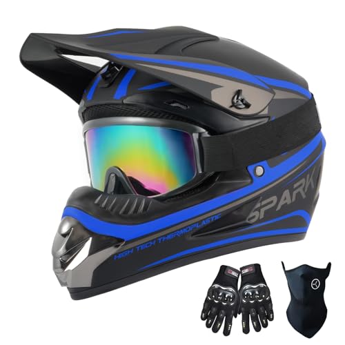TTMiku Youth Kids Dirt Bike Helmet Motocross ATV Dirtbike BMX MX Go-Kart 4-Wheeler Quad Offroad Motorcycle Helmet Goggles Gloves Mask DOT Certified, Purple Blue, Small - Image 1