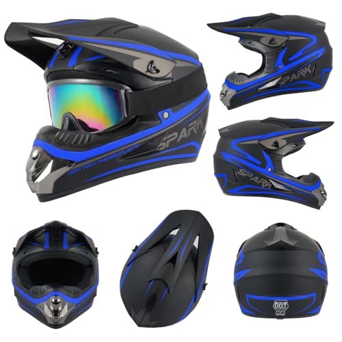TTMiku Youth Kids Dirt Bike Helmet Motocross ATV Dirtbike BMX MX Go-Kart 4-Wheeler Quad Offroad Motorcycle Helmet Goggles Gloves Mask DOT Certified, Purple Blue, Small - Image 3
