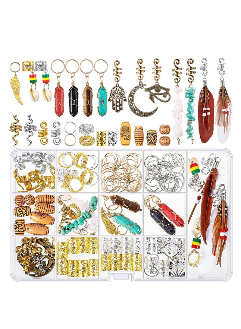 SYOSI 150 قطعة مجوهرات دريدلوك كريستال ملفوفة سلك مزينة بلوك متنوعة خرز خشبي مقلد ملحقات ضفائر حلي شعر للضفائر زينة للشعر للنساء والبنات (أسلوب حيوي) - Image 1