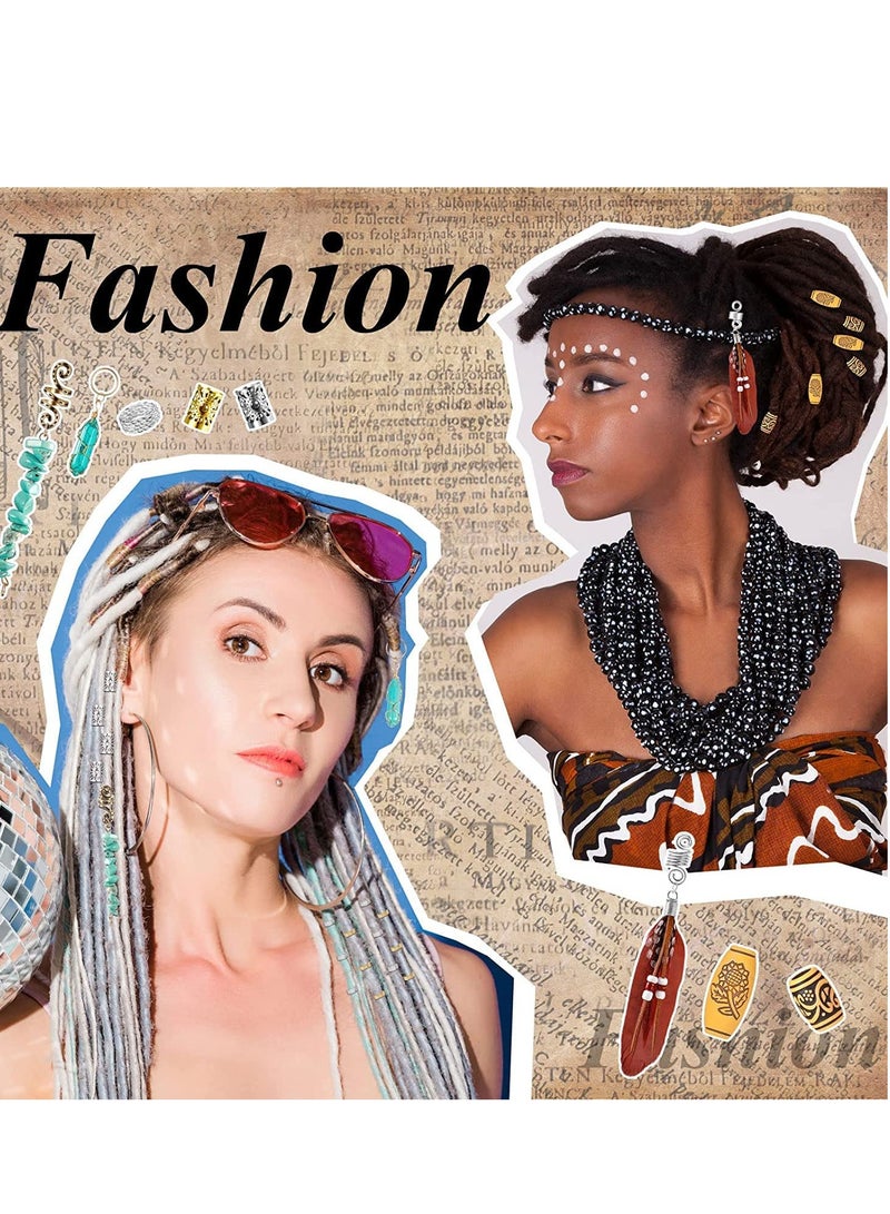 SYOSI 150 قطعة مجوهرات دريدلوك كريستال ملفوفة سلك مزينة بلوك متنوعة خرز خشبي مقلد ملحقات ضفائر حلي شعر للضفائر زينة للشعر للنساء والبنات (أسلوب حيوي) - Image 5