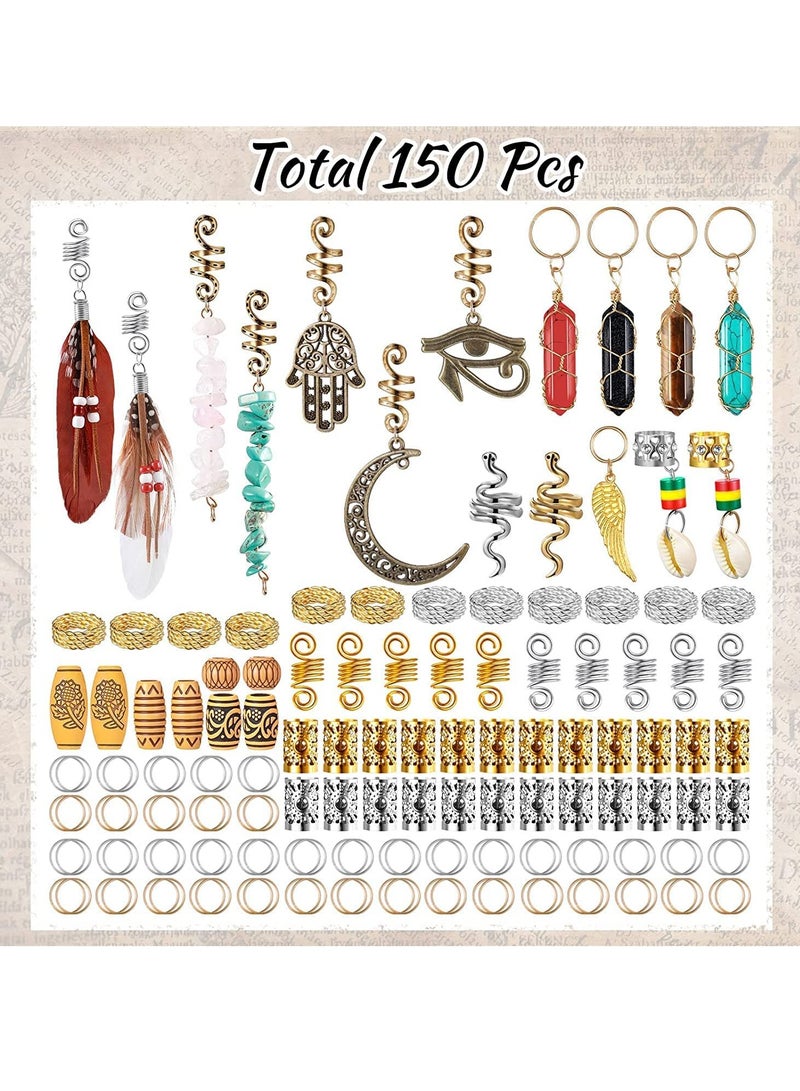 SYOSI 150 قطعة مجوهرات دريدلوك كريستال ملفوفة سلك مزينة بلوك متنوعة خرز خشبي مقلد ملحقات ضفائر حلي شعر للضفائر زينة للشعر للنساء والبنات (أسلوب حيوي) - Image 3