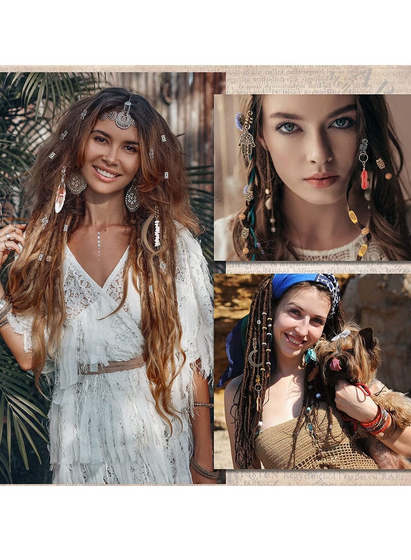 SYOSI 150 قطعة مجوهرات دريدلوك كريستال ملفوفة سلك مزينة بلوك متنوعة خرز خشبي مقلد ملحقات ضفائر حلي شعر للضفائر زينة للشعر للنساء والبنات (أسلوب حيوي) - Image 2