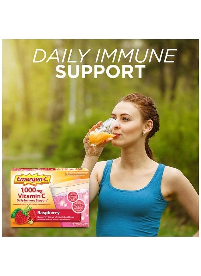Emergen-C - 1000mg Vitamin C Powder, with Antioxidants, B Vitamins and Electrolytes, Vitamin C Supplements for Immune Support, Caffeine Free Drink Mix, Raspberry Flavor - 60 Count/2 Month Supply - Image 1