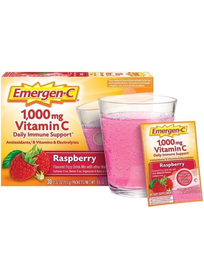 Emergen-C - 1000mg Vitamin C Powder, with Antioxidants, B Vitamins and Electrolytes, Vitamin C Supplements for Immune Support, Caffeine Free Drink Mix, Raspberry Flavor - 60 Count/2 Month Supply - Image 1