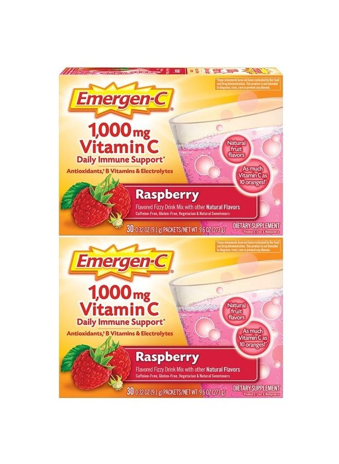 Emergen-C - 1000mg Vitamin C Powder, with Antioxidants, B Vitamins and Electrolytes, Vitamin C Supplements for Immune Support, Caffeine Free Drink Mix, Raspberry Flavor - 60 Count/2 Month Supply - Image 1