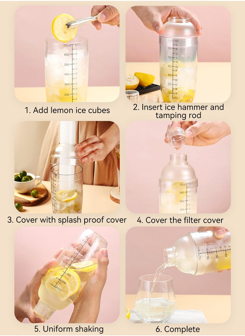 LEOKOR Cocktail Shaker 700ml Anti-leakage Transparent Resin Milk Tea Drink Shaker with Muddler  - Image 3