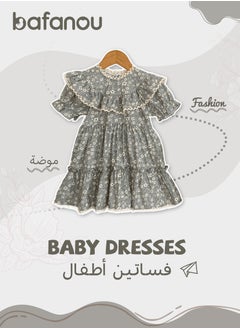 بافانو فستان صيفي مزهر للبنات الصغار بأكمام منتفخة، فستان لطيف من القطن للأطفال الصغار  - Image 1