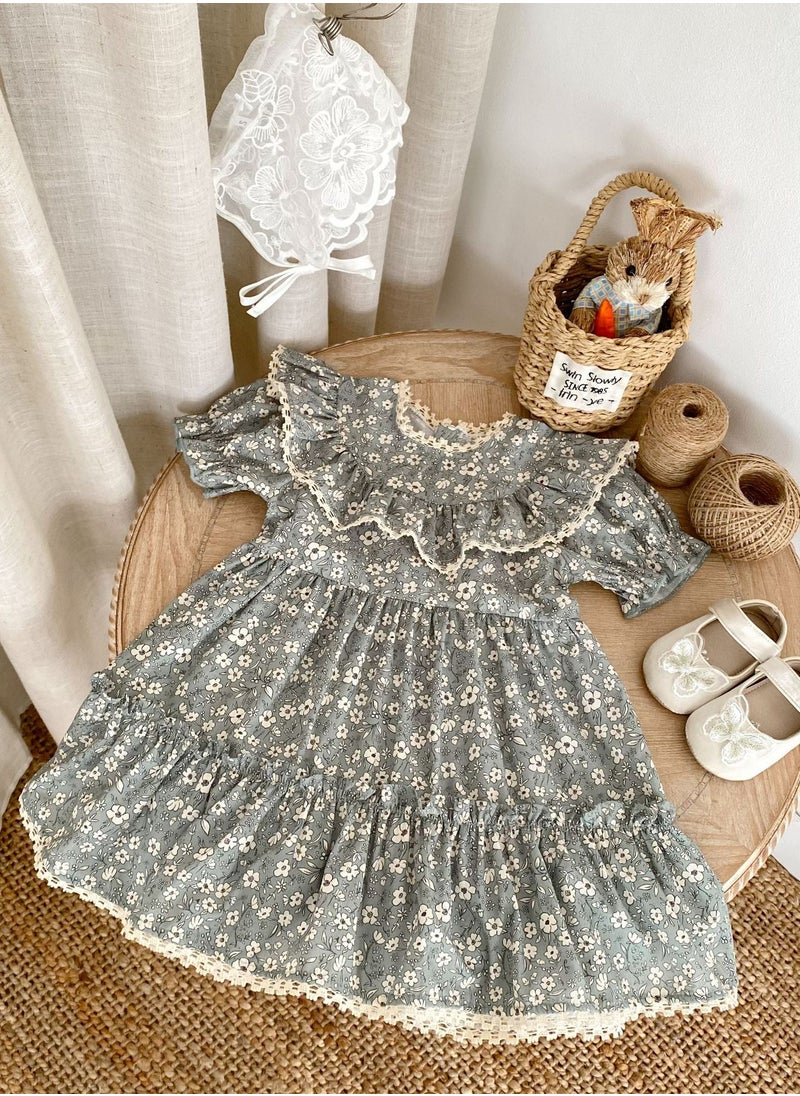 Bafanou Baby Girls Summer Floral Dress Kids Girls Puff Sleeve Cute Dress Toddler Cotton Clothing  - Image 4