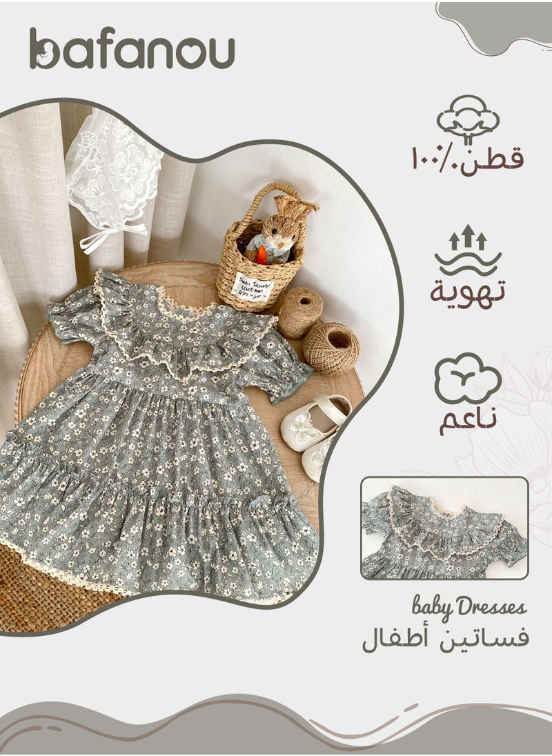 Bafanou Baby Girls Summer Floral Dress Kids Girls Puff Sleeve Cute Dress Toddler Cotton Clothing  - Image 2