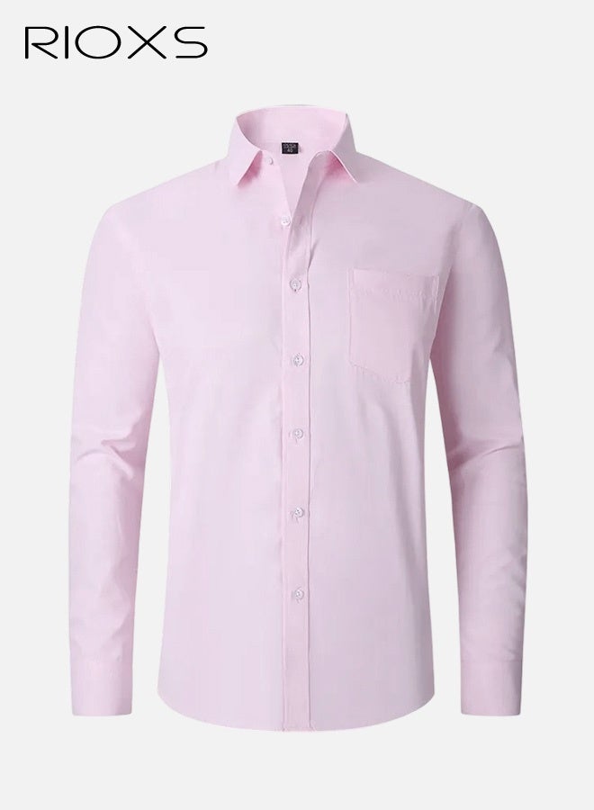 RIOXS Men's Dress Shirts, Classic-Fit Button Down Collar Shirts, Long Sleeve Formal Shirts for Men, Wrinkle-Free Work Blouses Tops, Dressy Shirts for Business, Office, Meeting, Interview, Party, Wedding Dating Shirt, Pink Blouses with Front Pocket - Image 3